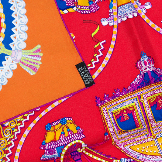 Hermes Scarf 90 Paperoles - Red Orange - New