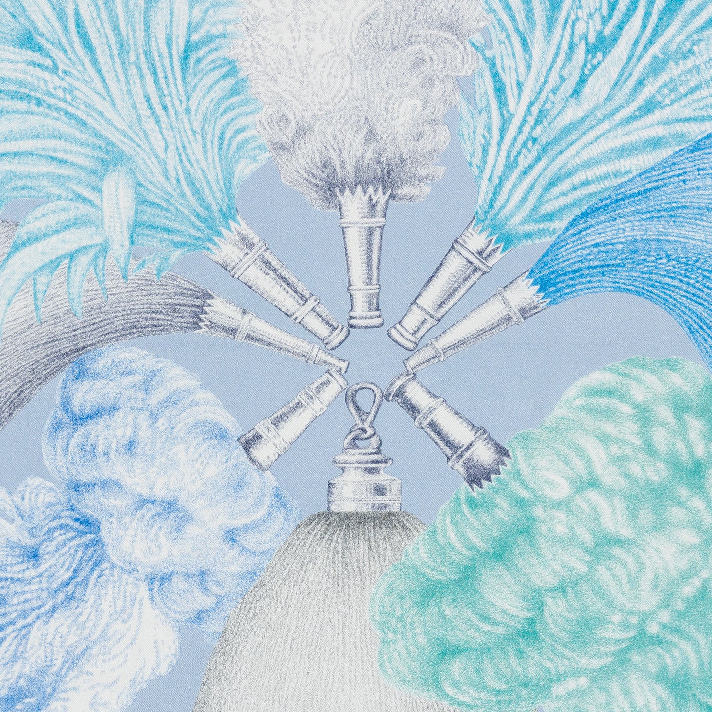 Hermes Scarf 90 Plumets et Panaches - Bleu Glacier Vert New Store Tag