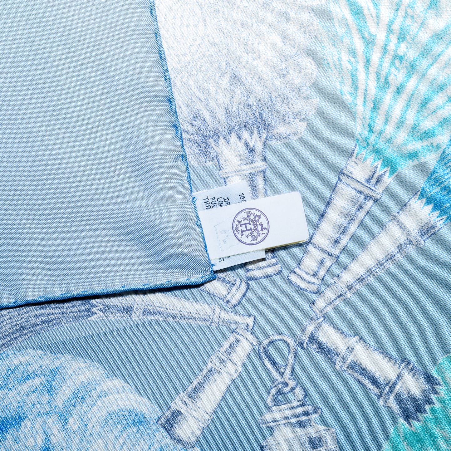 Hermes Scarf 90 Plumets et Panaches - Bleu Glacier Vert New Store Tag