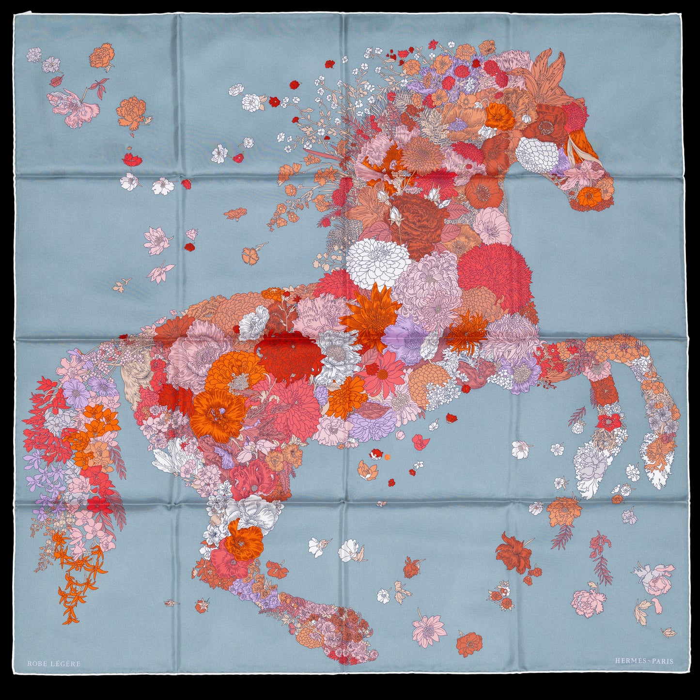 Auth. Hermès Silk Scarf 90 - Robe Legere - White Grey Corail - New Store Tag