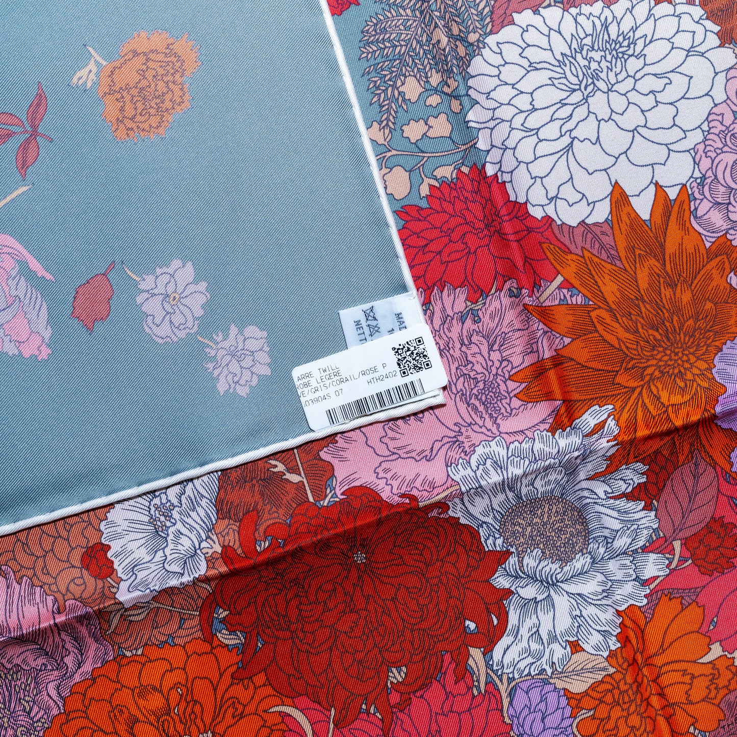 Auth. Hermès Silk Scarf 90 - Robe Legere - White Grey Corail - New Store Tag