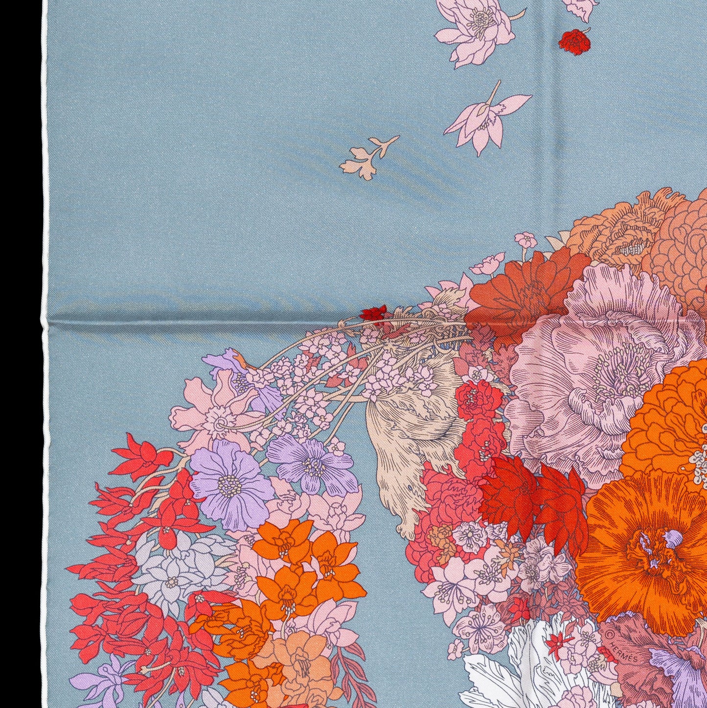 Auth. Hermès Silk Scarf 90 - Robe Legere - White Grey Corail - New Store Tag