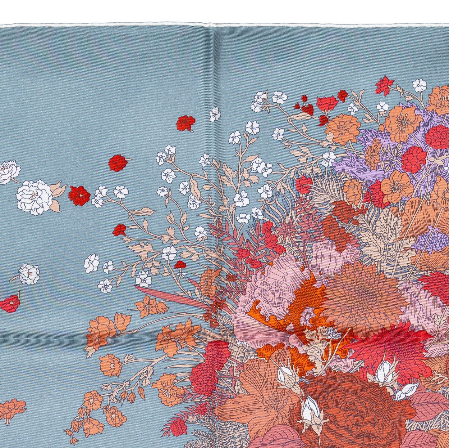 Auth. Hermès Silk Scarf 90 - Robe Legere - White Grey Corail - New Store Tag