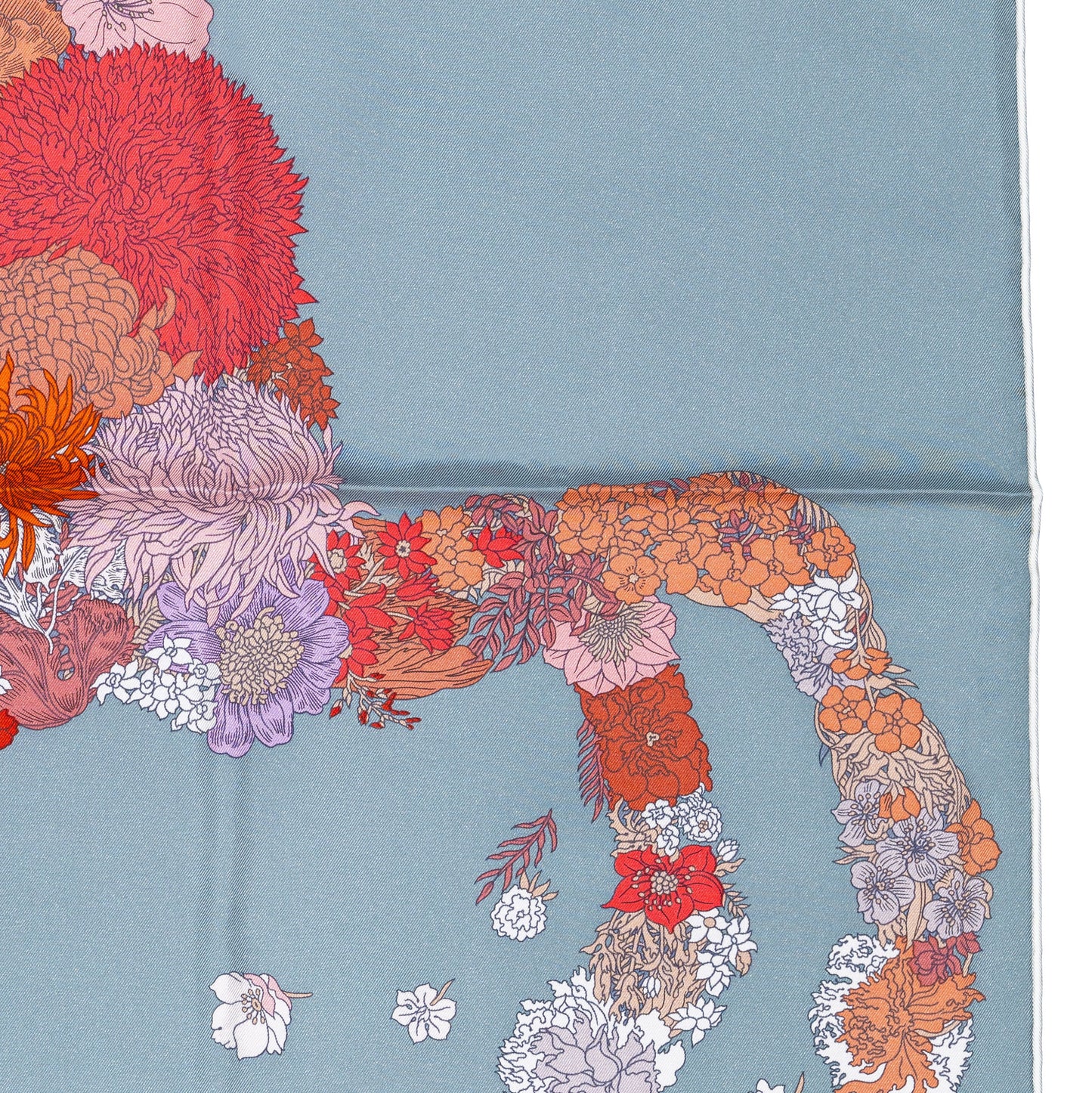 Auth. Hermès Silk Scarf 90 - Robe Legere - White Grey Corail - New Store Tag