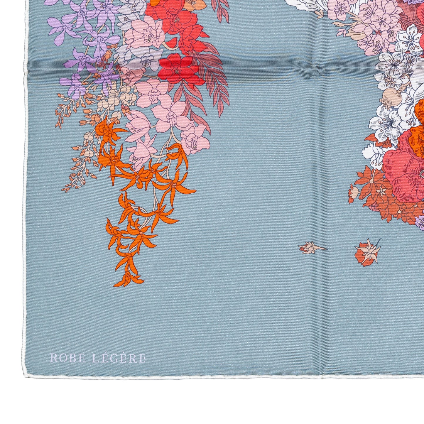 Auth. Hermès Silk Scarf 90 - Robe Legere - White Grey Corail - New Store Tag