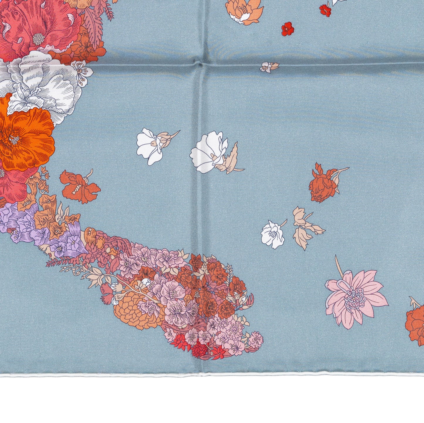 Auth. Hermès Silk Scarf 90 - Robe Legere - White Grey Corail - New Store Tag