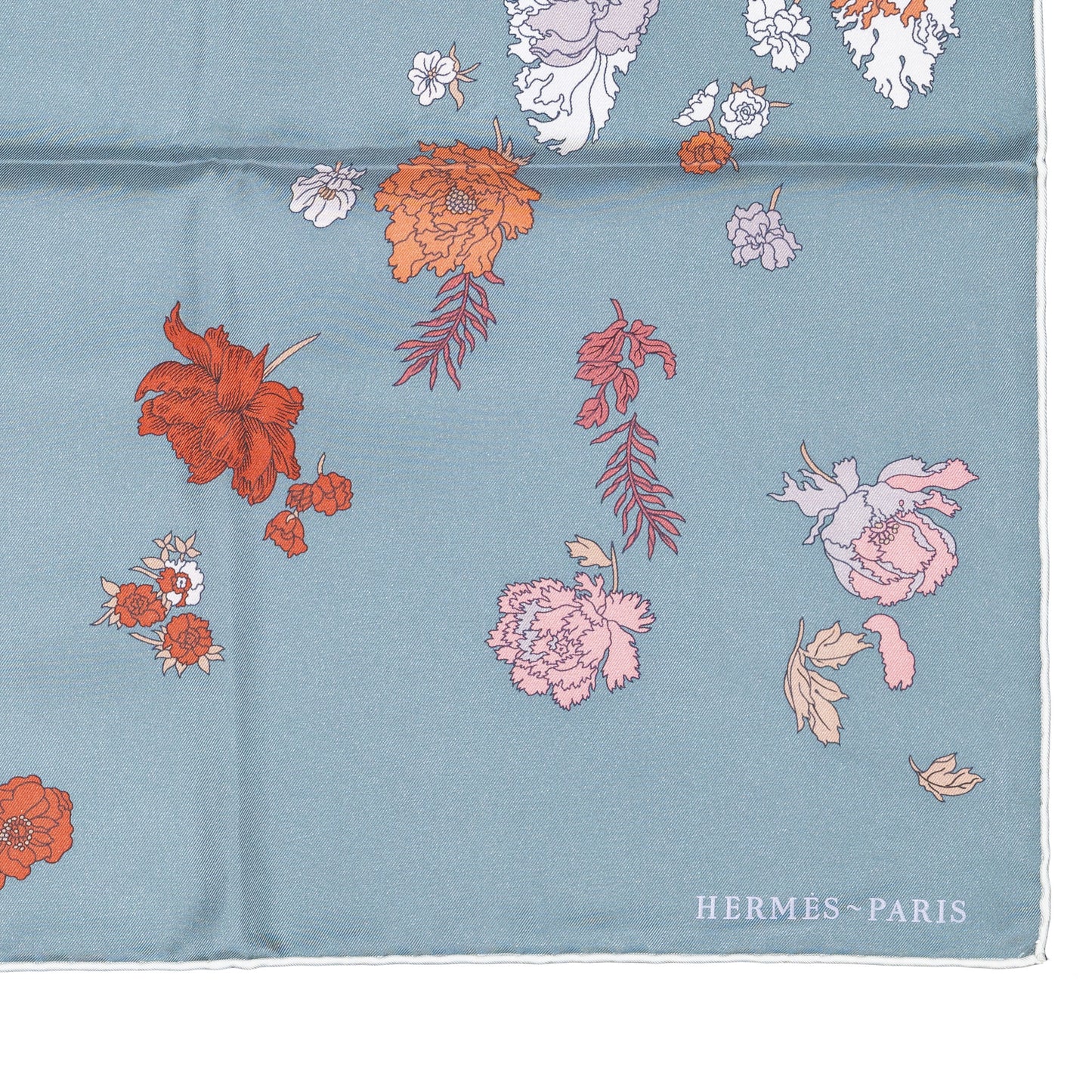 Auth. Hermès Silk Scarf 90 - Robe Legere - White Grey Corail - New Store Tag