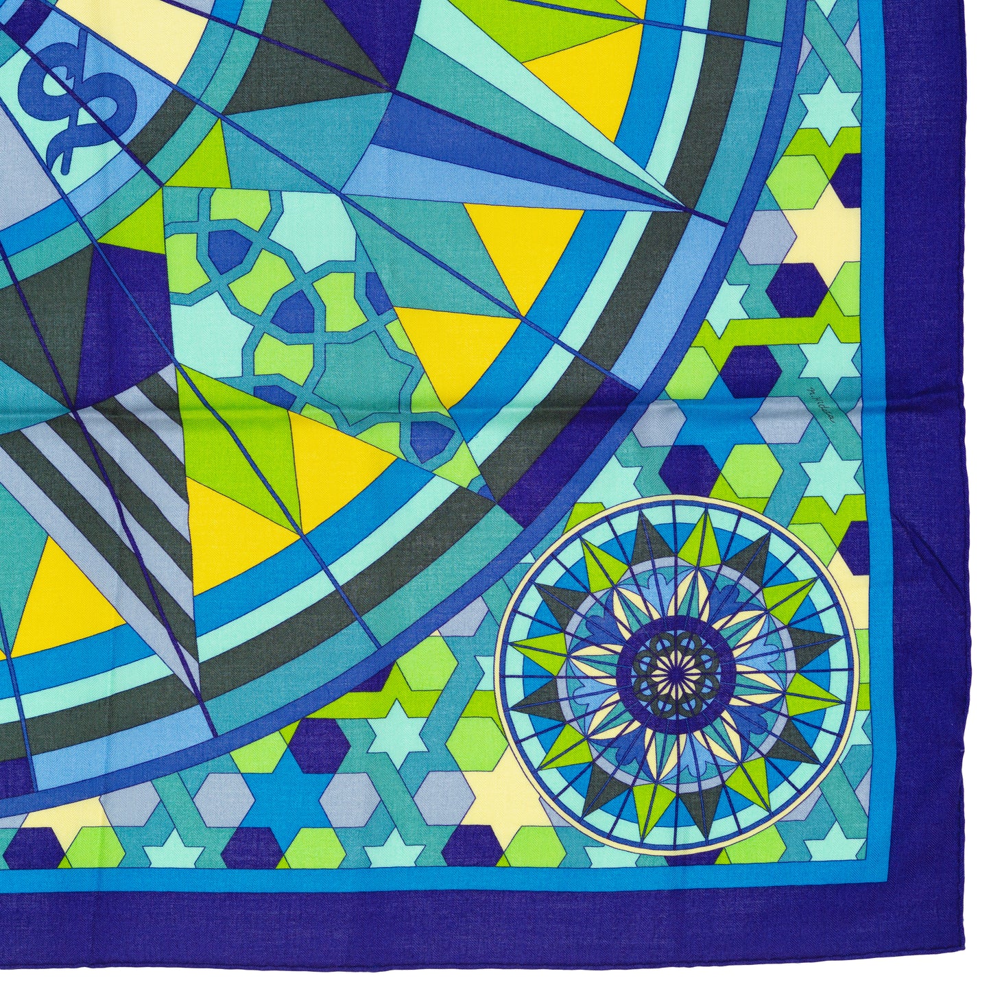 Hermès Shawl Rose de Compas - CS140 - Indigo Vert Jaune - New with Tag