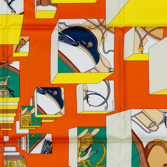 Hermes Silk Scarf Springs Springs Orange Jaune Vert With Store Tag NEw