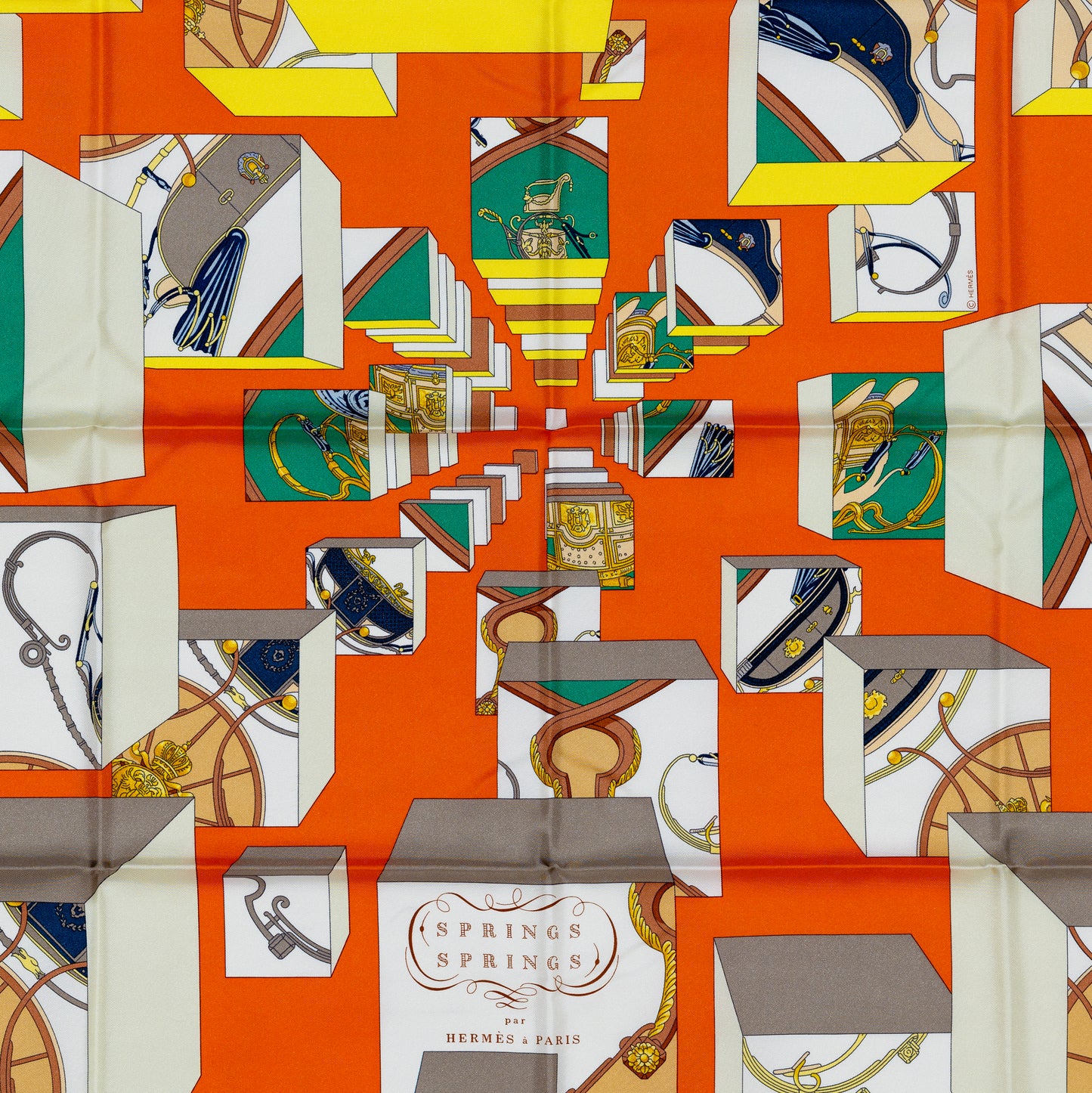 Hermes Silk Scarf Springs Springs Orange Jaune Vert With Store Tag NEw