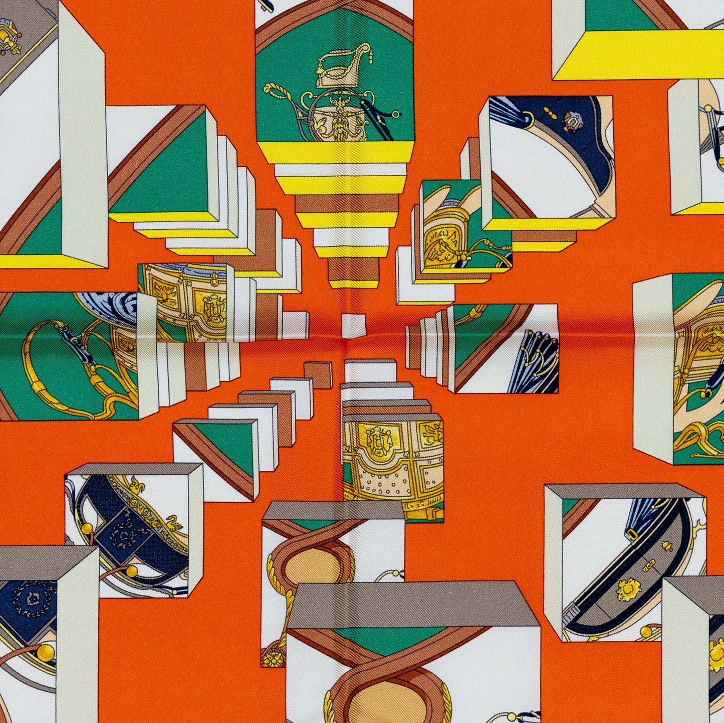 Hermes Silk Scarf Springs Springs Orange Jaune Vert With Store Tag NEw
