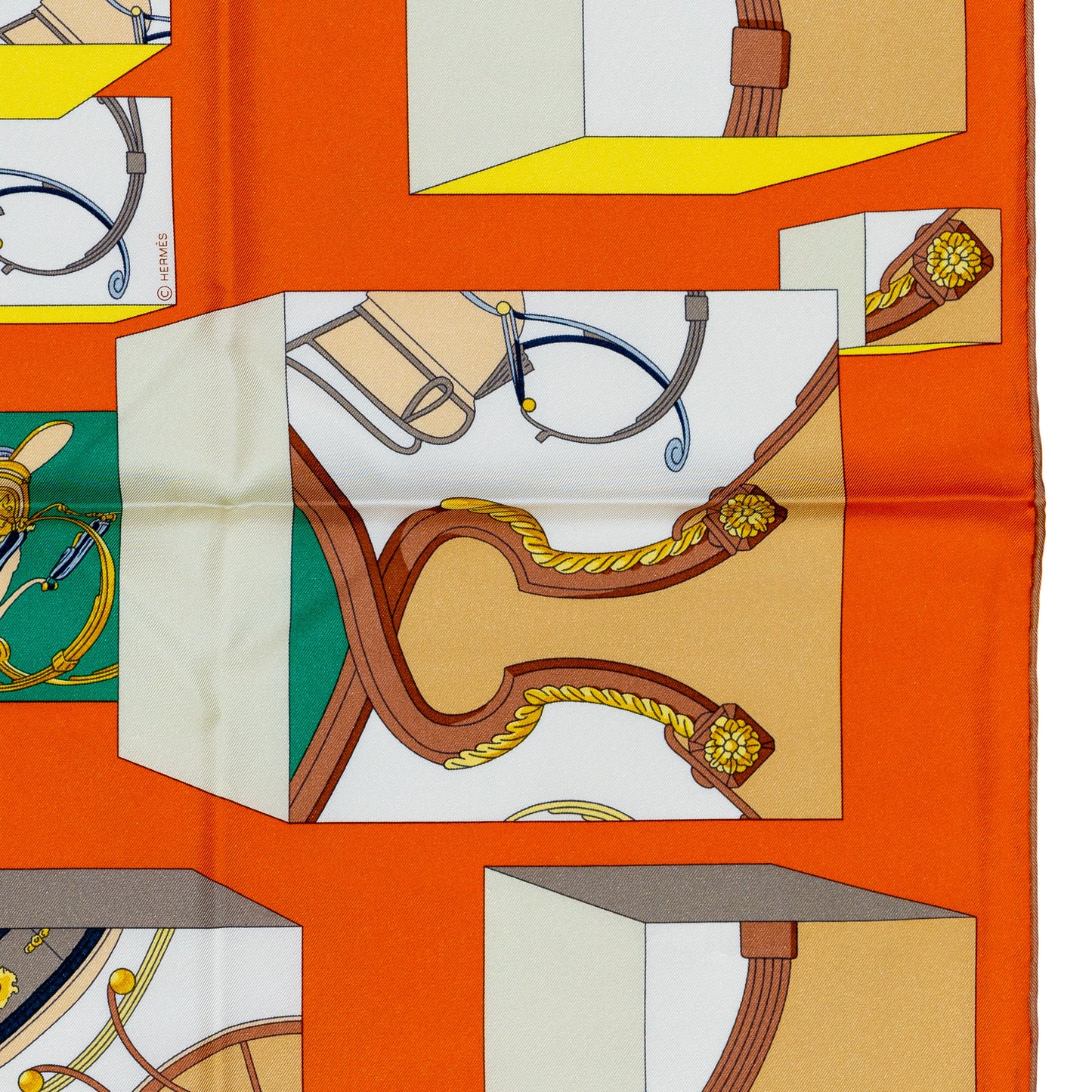 Hermes Silk Scarf Springs Springs Orange Jaune Vert With Store Tag NEw
