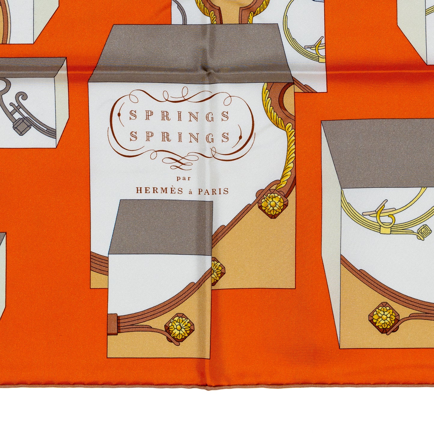 Hermes Silk Scarf Springs Springs Orange Jaune Vert With Store Tag NEw