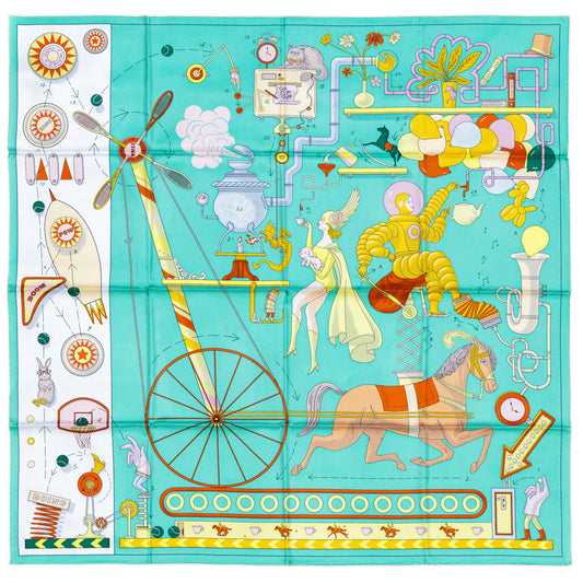 Hermes Scarf 90 Tea For Two - Vert Jade Blanc Jaune - NWSTS - 2504291913