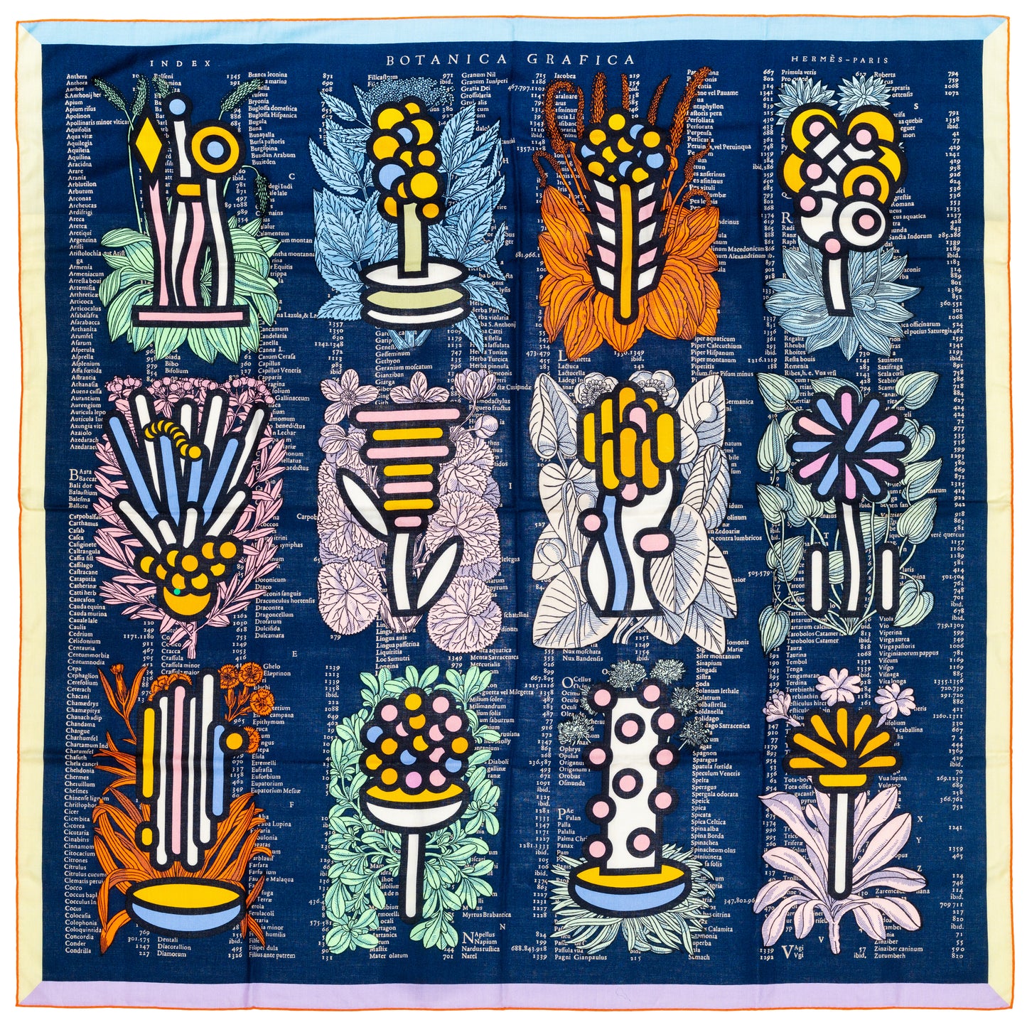 Hermès Shawl Botanica Grafica - CS140 - Dark Blue Orange - NEW