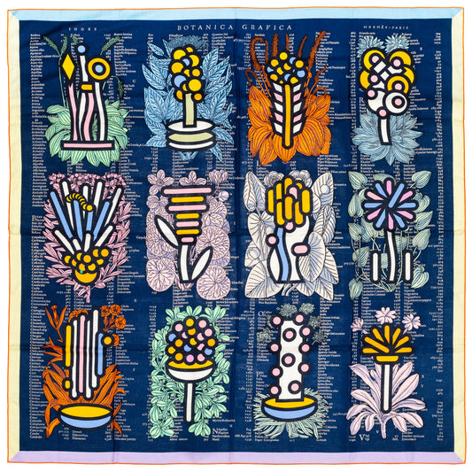 Hermès Shawl Botanica Grafica - CS140 - Dark Blue Orange - NEW