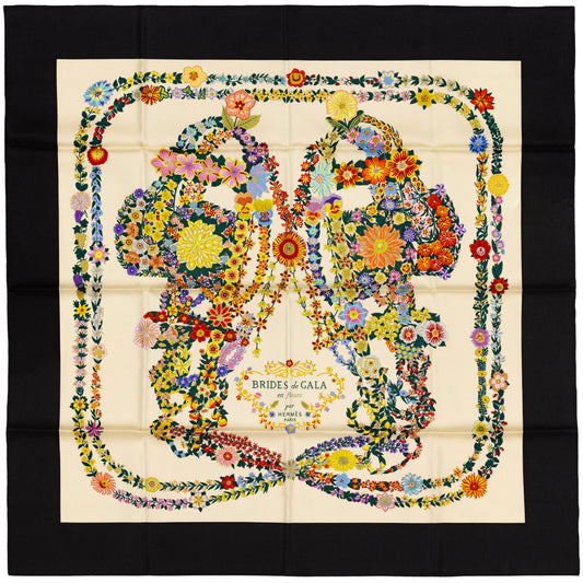 Hermes Silk Scarf 90 Brides de Gala en Fleurs - Noir Ivoire Multicolore - NWST - 2609291923
