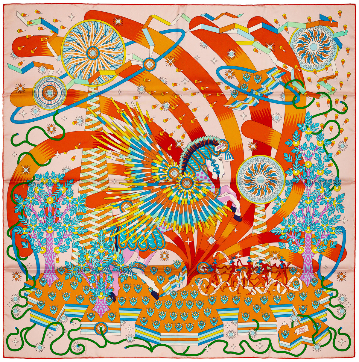 Hermes Silk Scarf 90 La Source de Pegase - Rose Pale Orange - NWSTS - 2609291929