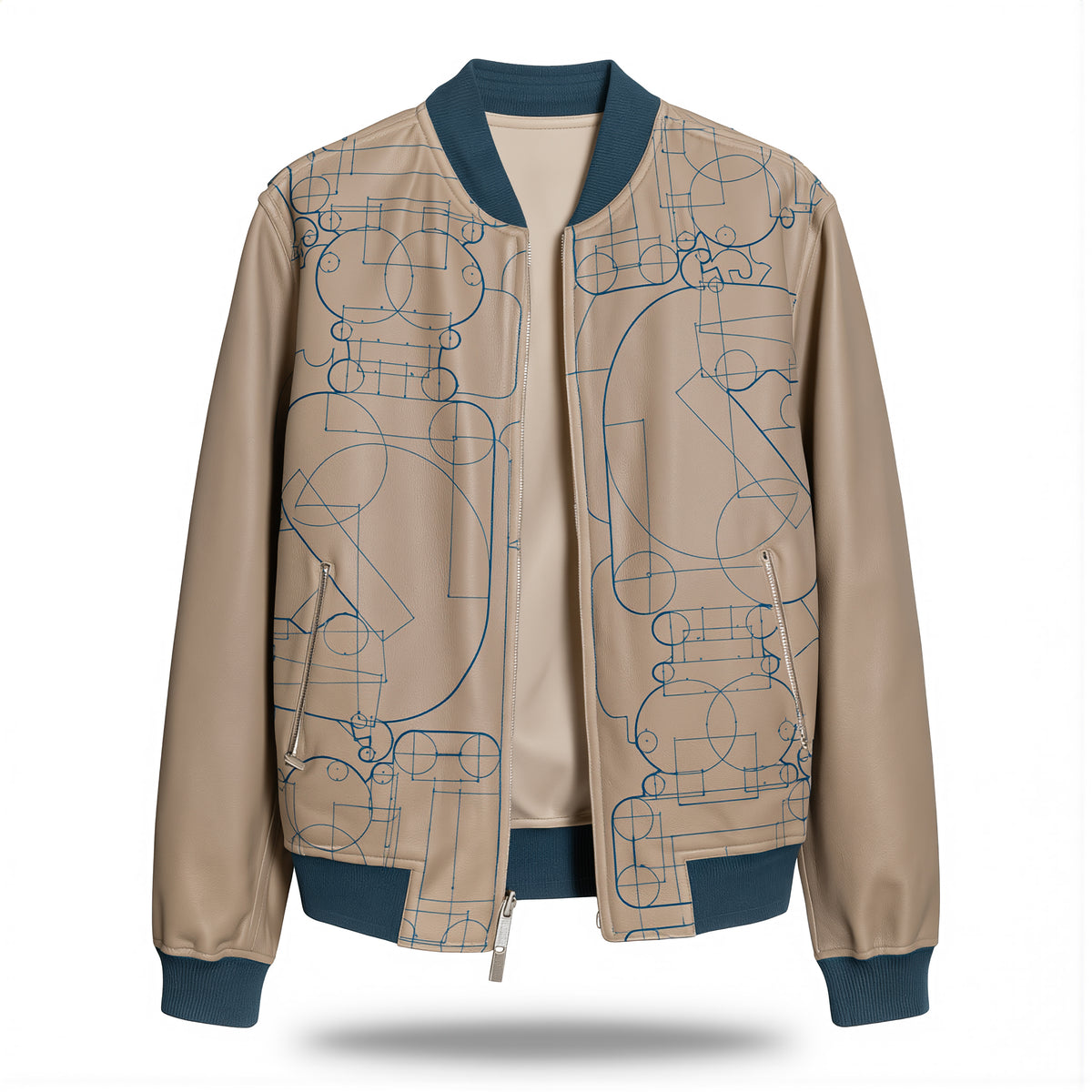 Reversible Leather Bomber Hermes Jacket - Échec au Roi - Beige Blue - NWOT - 2609071721