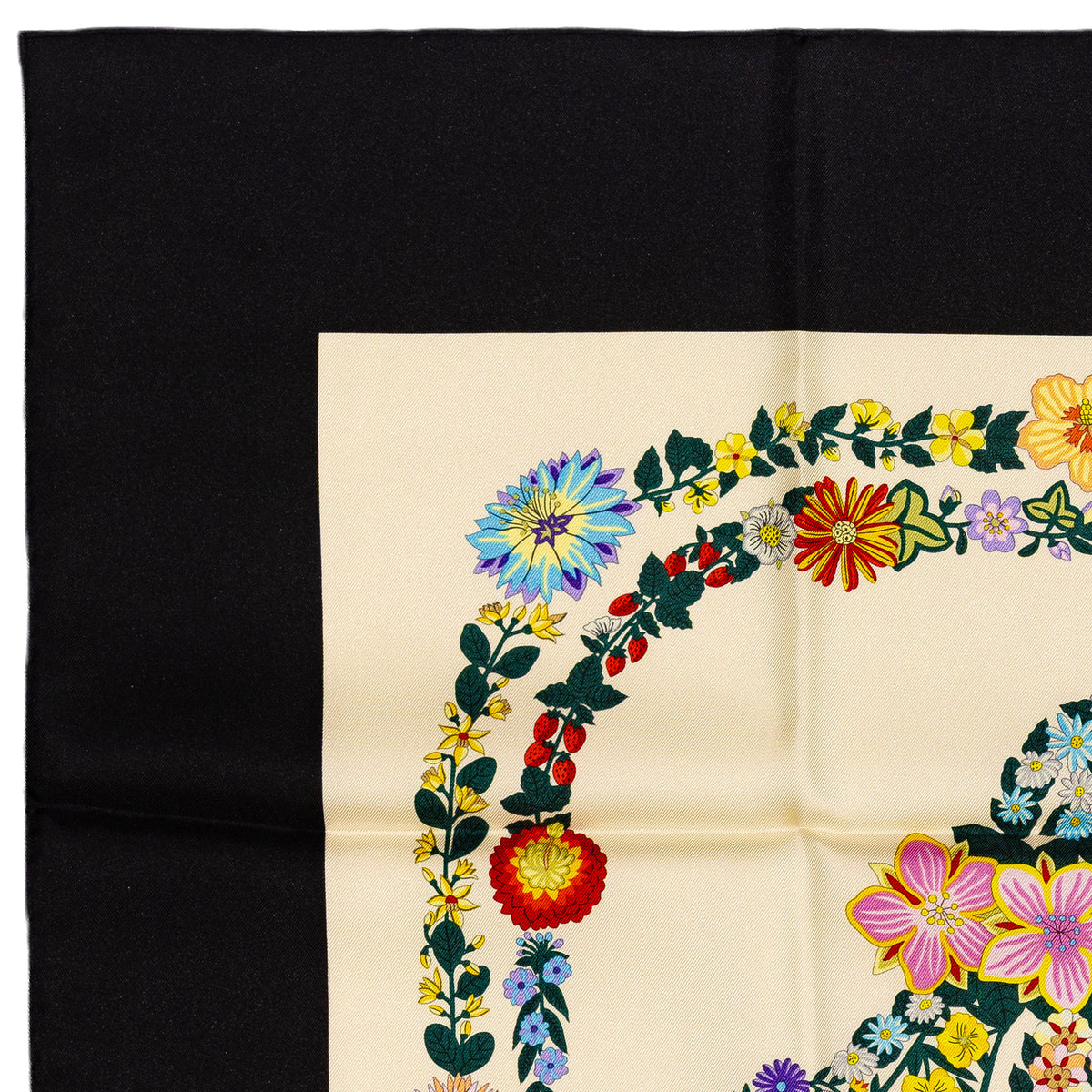 Hermes Silk Scarf 90 Brides de Gala en Fleurs - Noir Ivoire Multicolore - NWST - 2609291923