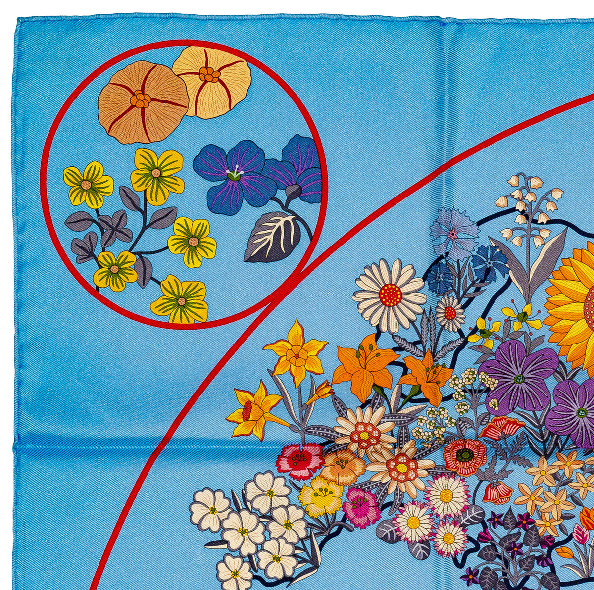 Hermes Silk Scarf 90 Planifleurs - Bleu Ciel Rose Rouge - NWSTS - 2609291926