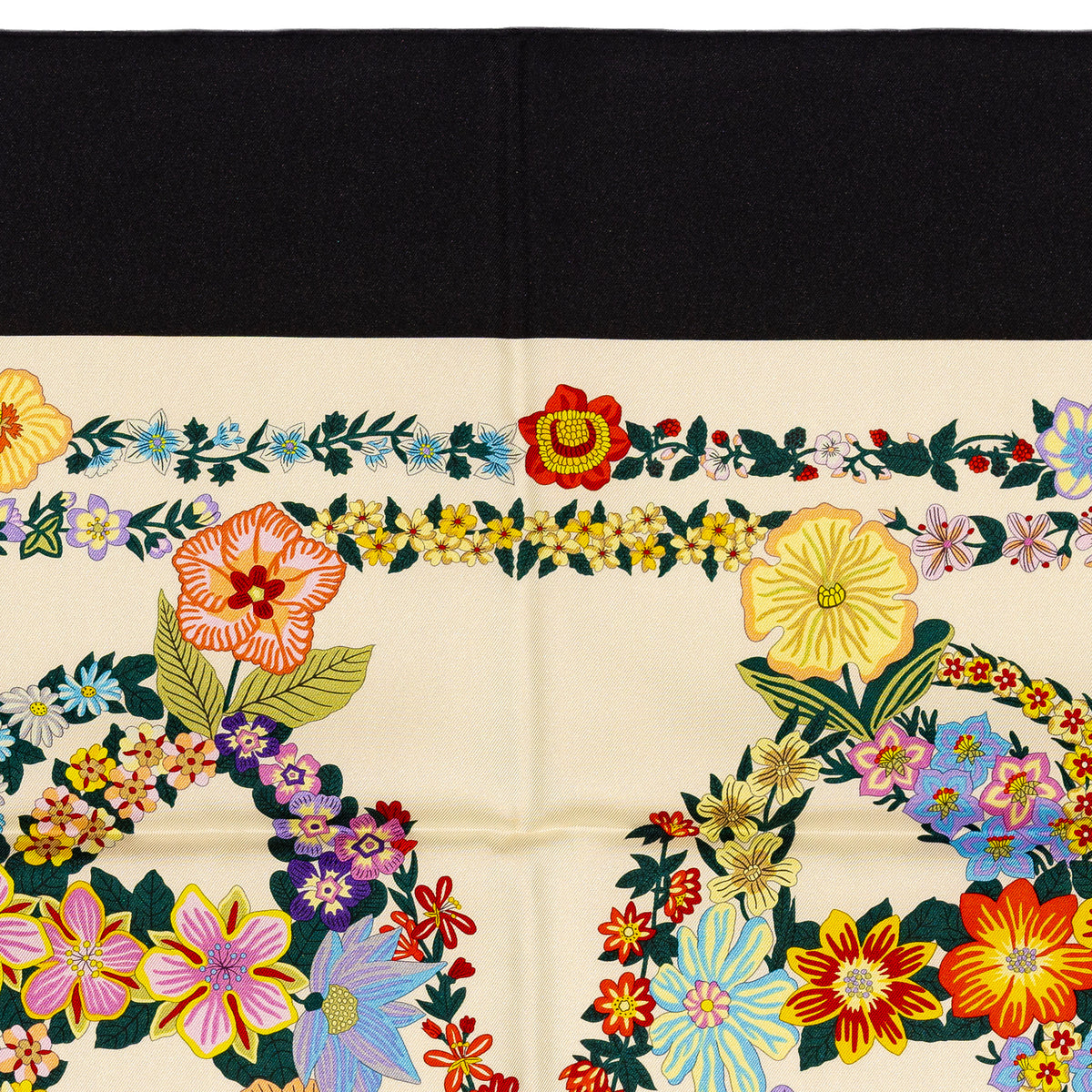 Hermes Silk Scarf 90 Brides de Gala en Fleurs - Noir Ivoire Multicolore - NWST - 2609291923