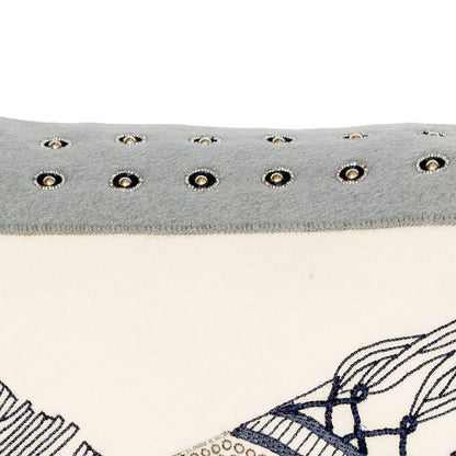Hermès Selle de Dignitaire Passementerie Pillow - Gris Souris Marine Blue - 43 cm - NWCT - 2606281513