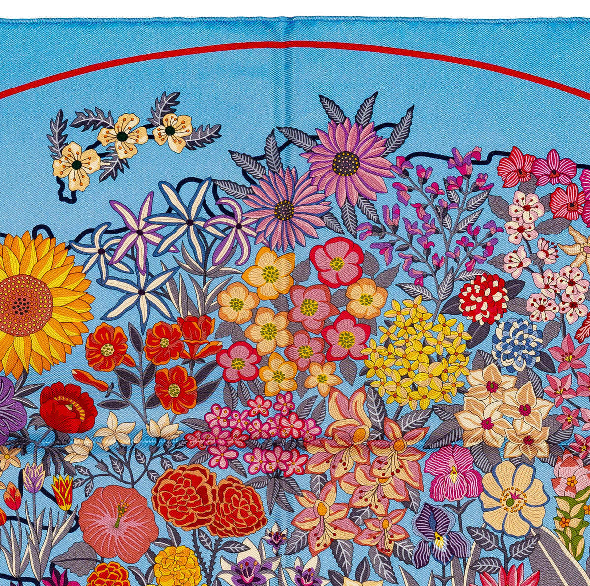 Hermes Silk Scarf 90 Planifleurs - Bleu Ciel Rose Rouge - NWSTS - 2609291926