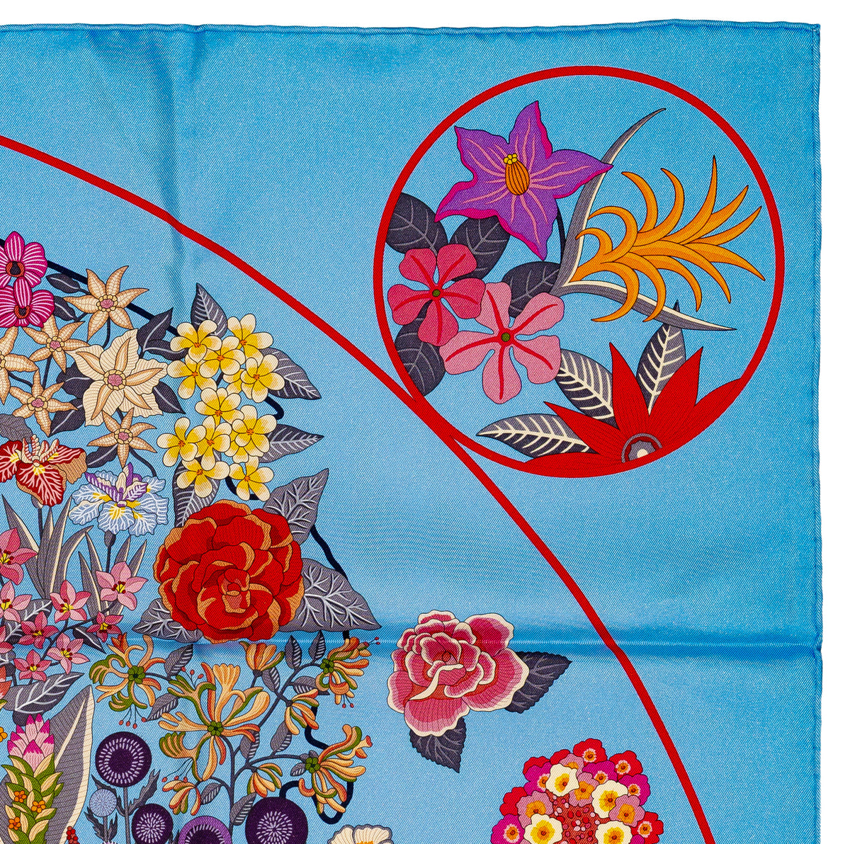 Hermes Silk Scarf 90 Planifleurs - Bleu Ciel Rose Rouge - NWSTS - 2609291926
