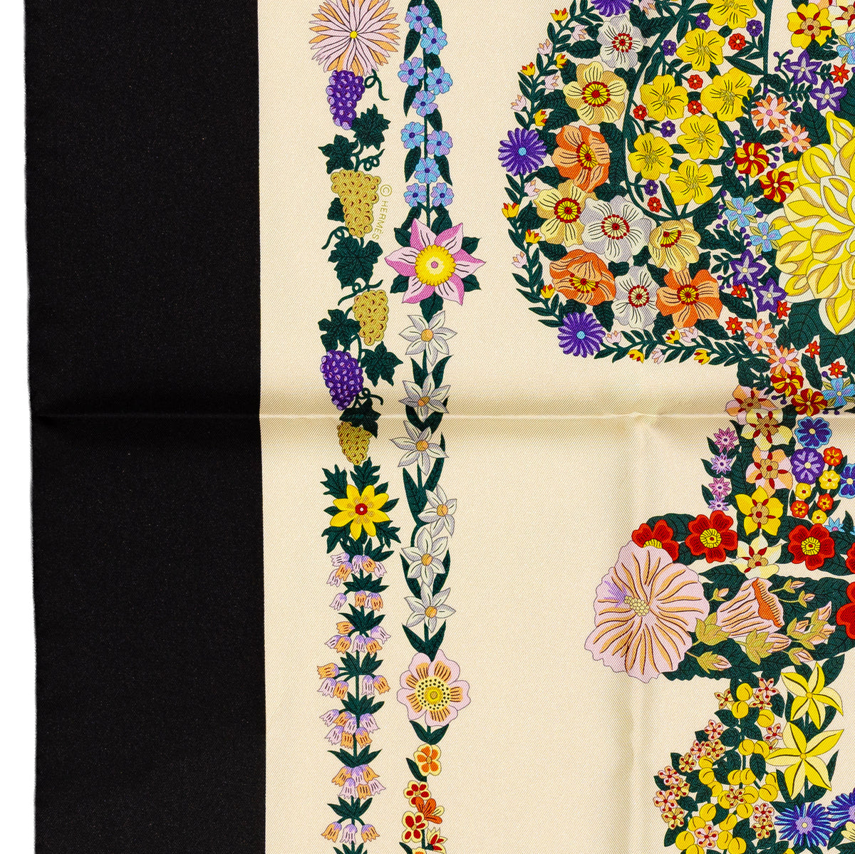 Hermes Silk Scarf 90 Brides de Gala en Fleurs - Noir Ivoire Multicolore - NWST - 2609291923