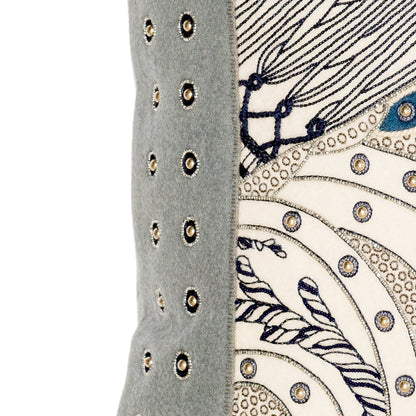 Hermès Selle de Dignitaire Passementerie Pillow - Gris Souris Marine Blue - 43 cm - NWCT - 2606281513