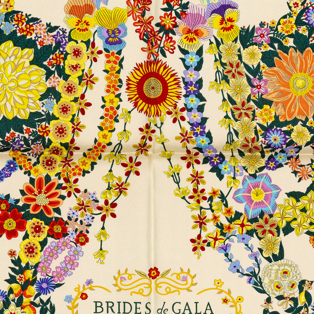 Hermes Silk Scarf 90 Brides de Gala en Fleurs - Noir Ivoire Multicolore - NWST - 2609291923