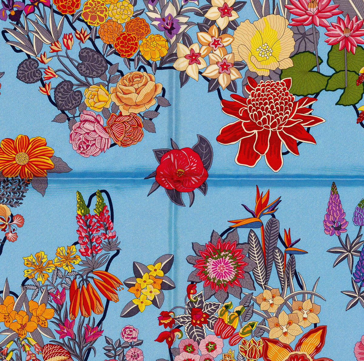 Hermes Silk Scarf 90 Planifleurs - Bleu Ciel Rose Rouge - NWSTS - 2609291926