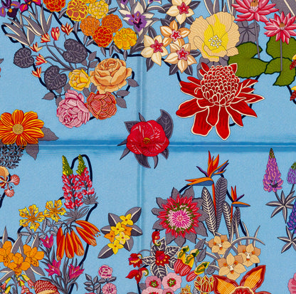 Hermes Silk Scarf 90 Planifleurs - Bleu Ciel Rose Rouge - NWSTS - 2609291926