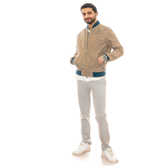 Reversible Leather Bomber Hermes Jacket - Échec au Roi - Beige Blue - NWOT - 2609071721