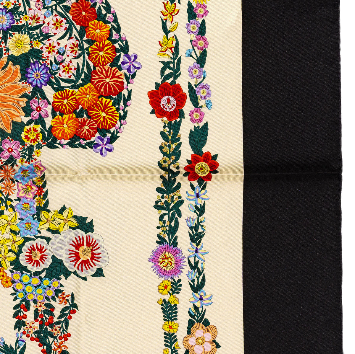 Hermes Silk Scarf 90 Brides de Gala en Fleurs - Noir Ivoire Multicolore - NWST - 2609291923