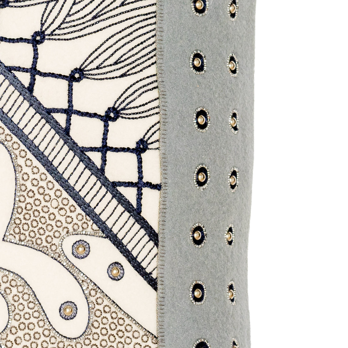 Hermès Selle de Dignitaire Passementerie Pillow - Gris Souris Marine Blue - 43 cm - NWCT - 2606281513