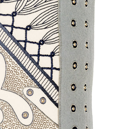Hermès Selle de Dignitaire Passementerie Pillow - Gris Souris Marine Blue - 43 cm - NWCT - 2606281513