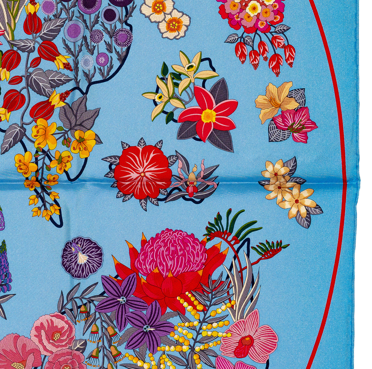 Hermes Silk Scarf 90 Planifleurs - Bleu Ciel Rose Rouge - NWSTS - 2609291926