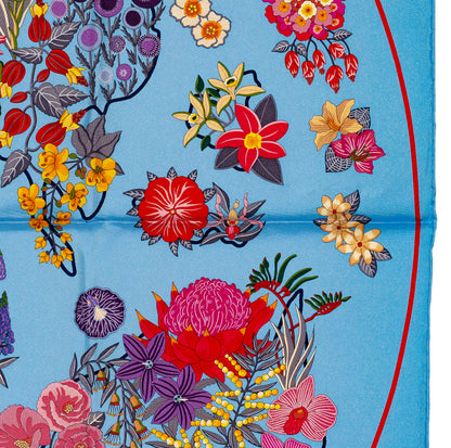 Hermes Silk Scarf 90 Planifleurs - Bleu Ciel Rose Rouge - NWSTS - 2609291926