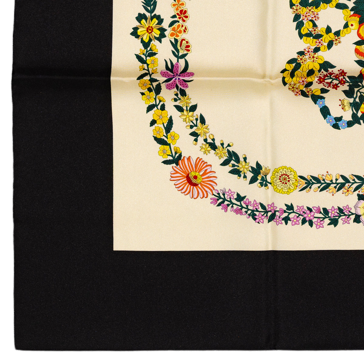 Hermes Silk Scarf 90 Brides de Gala en Fleurs - Noir Ivoire Multicolore - NWST - 2609291923