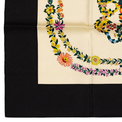 Hermes Silk Scarf 90 Brides de Gala en Fleurs - Noir Ivoire Multicolore - NWST - 2609291923