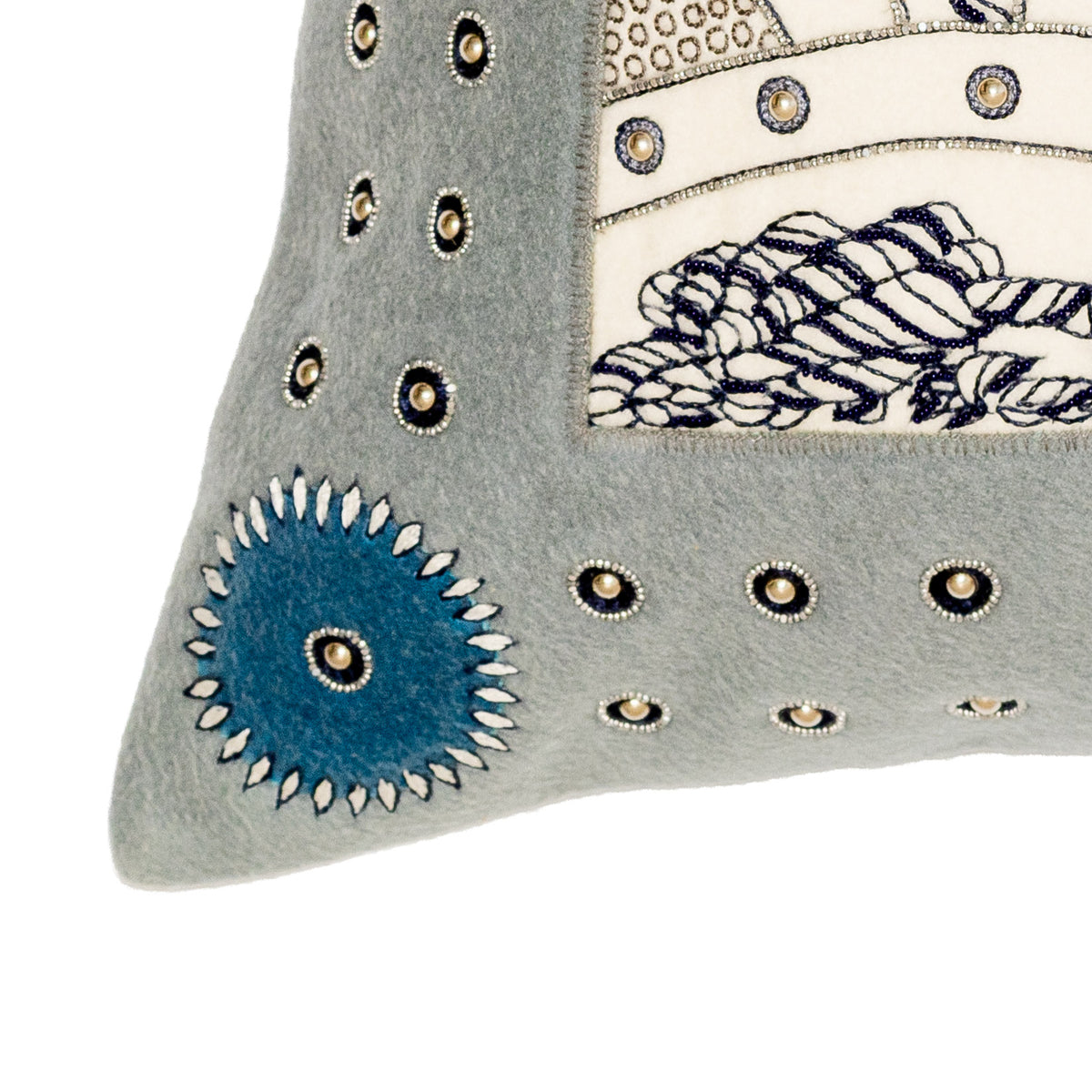 Hermès Selle de Dignitaire Passementerie Pillow - Gris Souris Marine Blue - 43 cm - NWCT - 2606281513