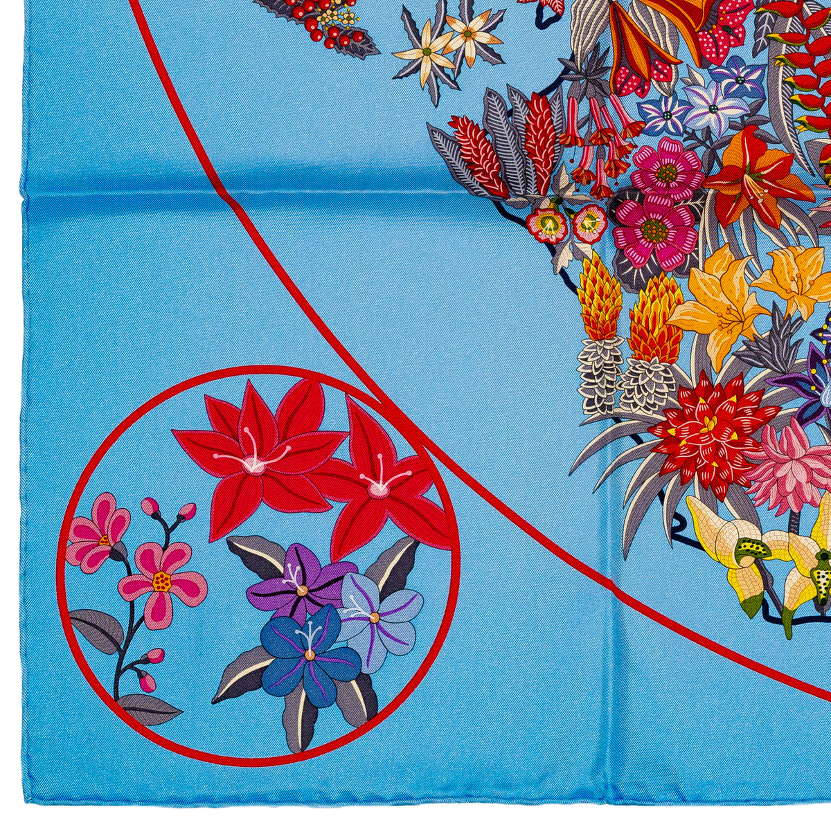 Hermes Silk Scarf 90 Planifleurs - Bleu Ciel Rose Rouge - NWSTS - 2609291926
