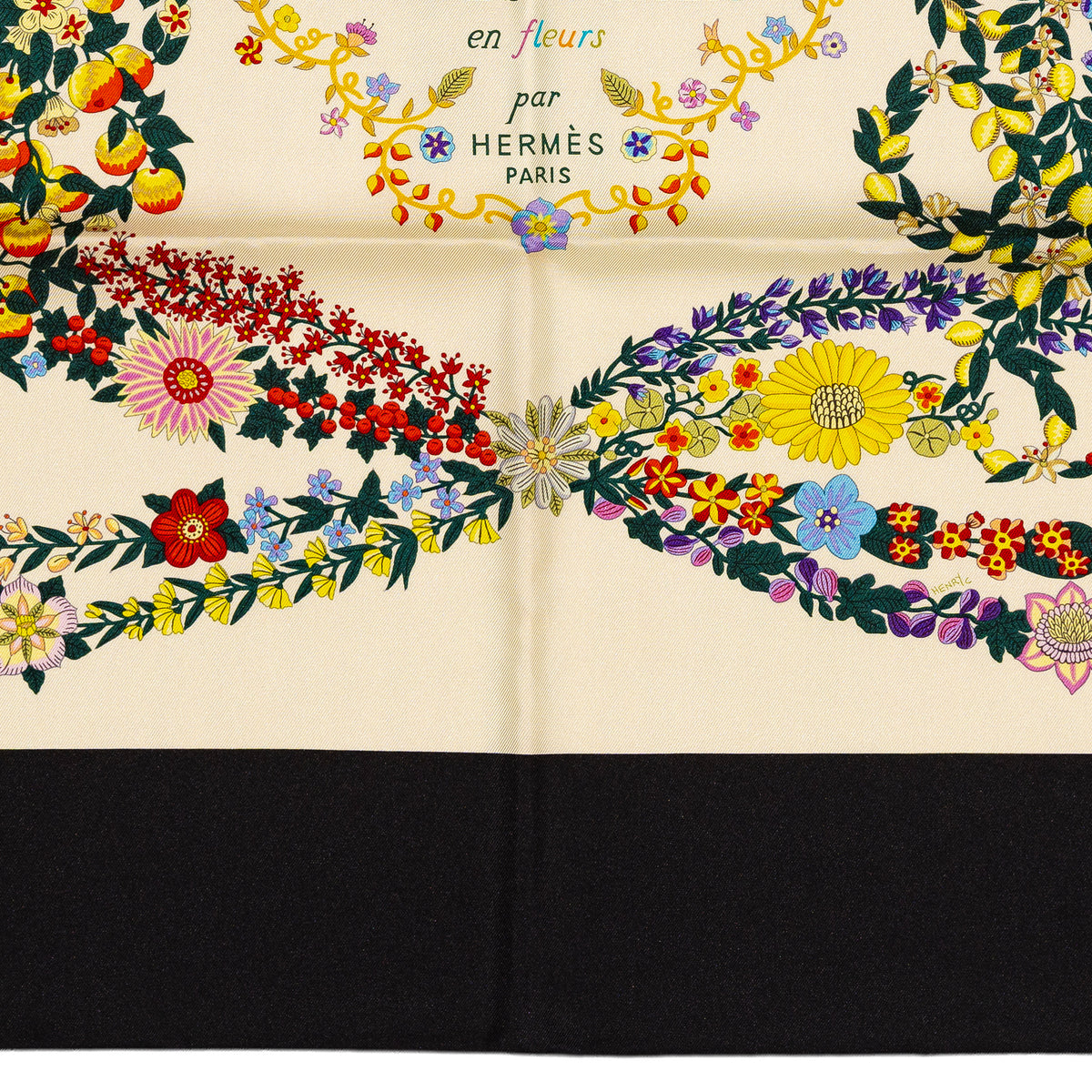 Hermes Silk Scarf 90 Brides de Gala en Fleurs - Noir Ivoire Multicolore - NWST - 2609291923