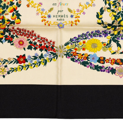Hermes Silk Scarf 90 Brides de Gala en Fleurs - Noir Ivoire Multicolore - NWST - 2609291923