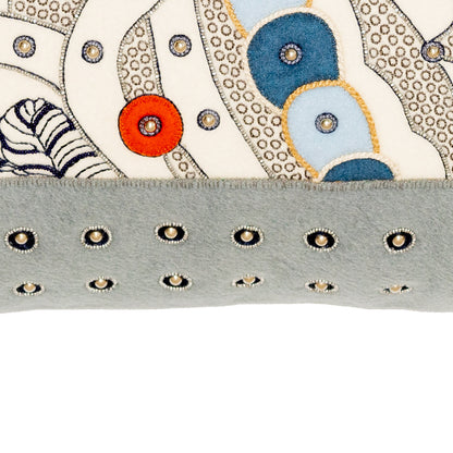 Hermès Selle de Dignitaire Passementerie Pillow - Gris Souris Marine Blue - 43 cm - NWCT - 2606281513