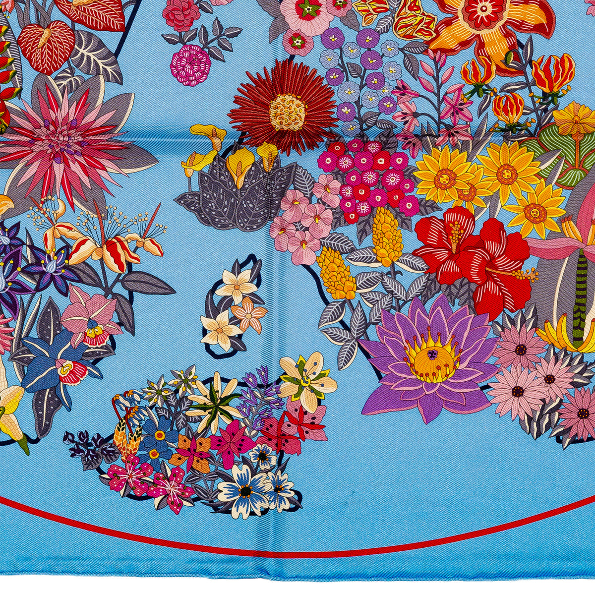Hermes Silk Scarf 90 Planifleurs - Bleu Ciel Rose Rouge - NWSTS - 2609291926