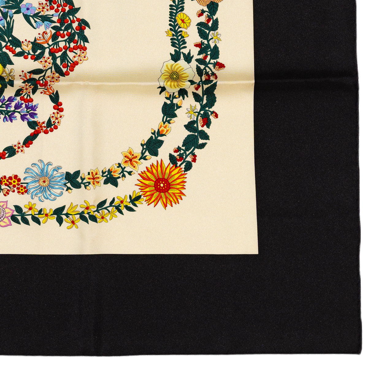 Hermes Silk Scarf 90 Brides de Gala en Fleurs - Noir Ivoire Multicolore - NWST - 2609291923