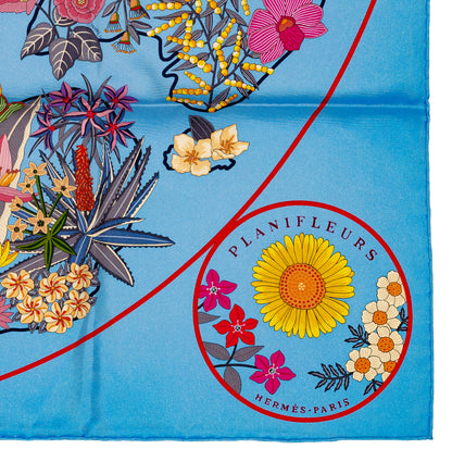 Hermes Silk Scarf 90 Planifleurs - Bleu Ciel Rose Rouge - NWSTS - 2609291926